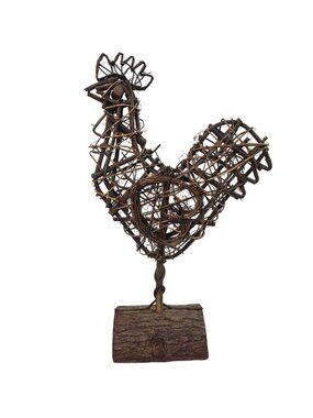 Chicken Rooster Twig Sculpture 19 Inch Vine Art Vintage Farmhouse Decor 1980s